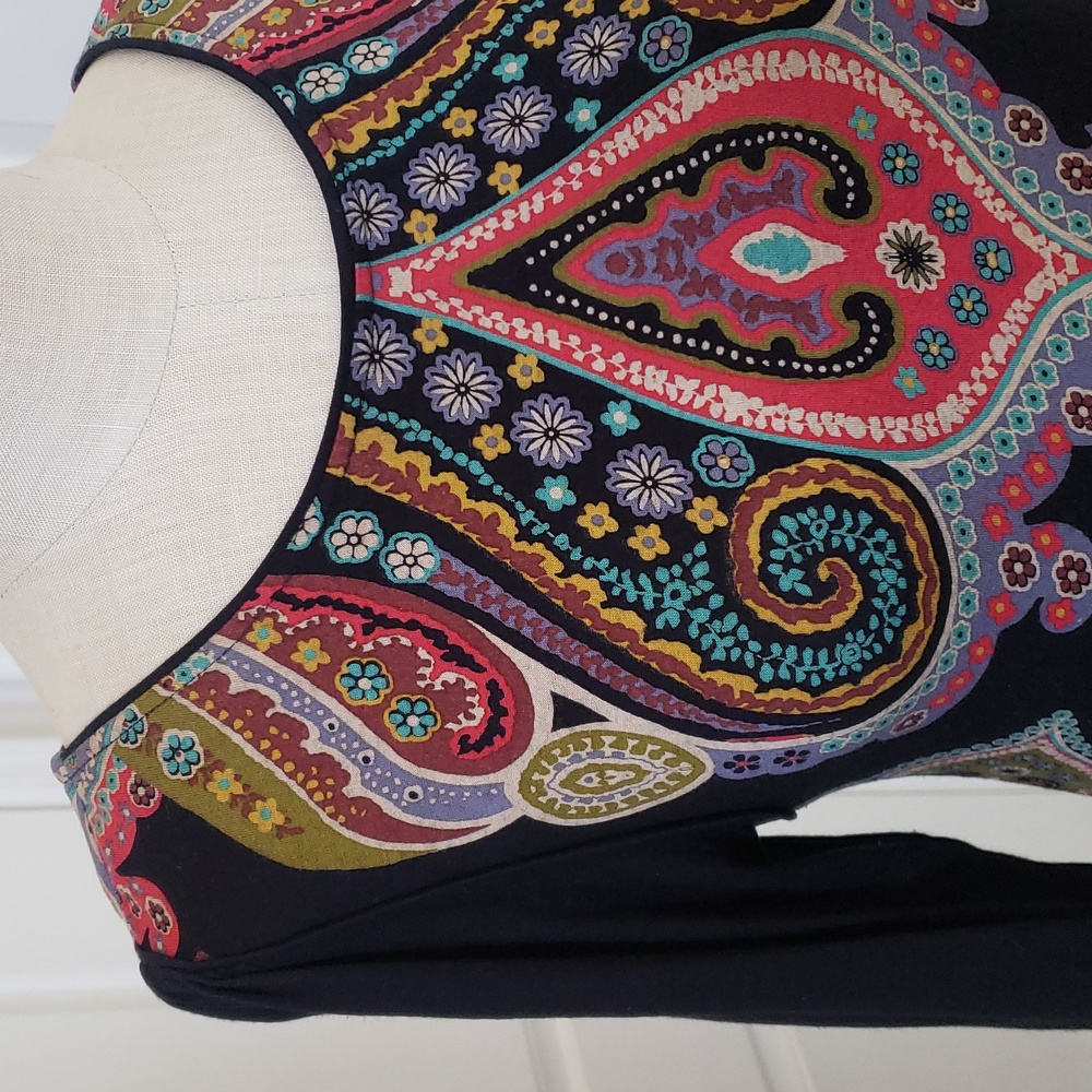 Vintage Black Boho Paisley Dress Tunic Jewel Tone Floral 3/4 Sleeve | SIZE SMALL - Picture 8 of 17